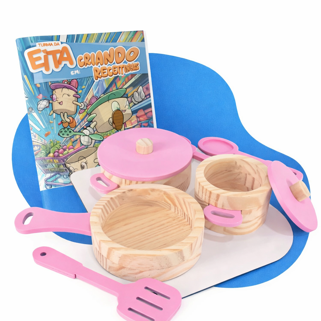 Imagem Panelinhas De Madeira Cozinha Criativa Pequenos Chefs Faz De Conta Cozinha Infantil Kit Livro