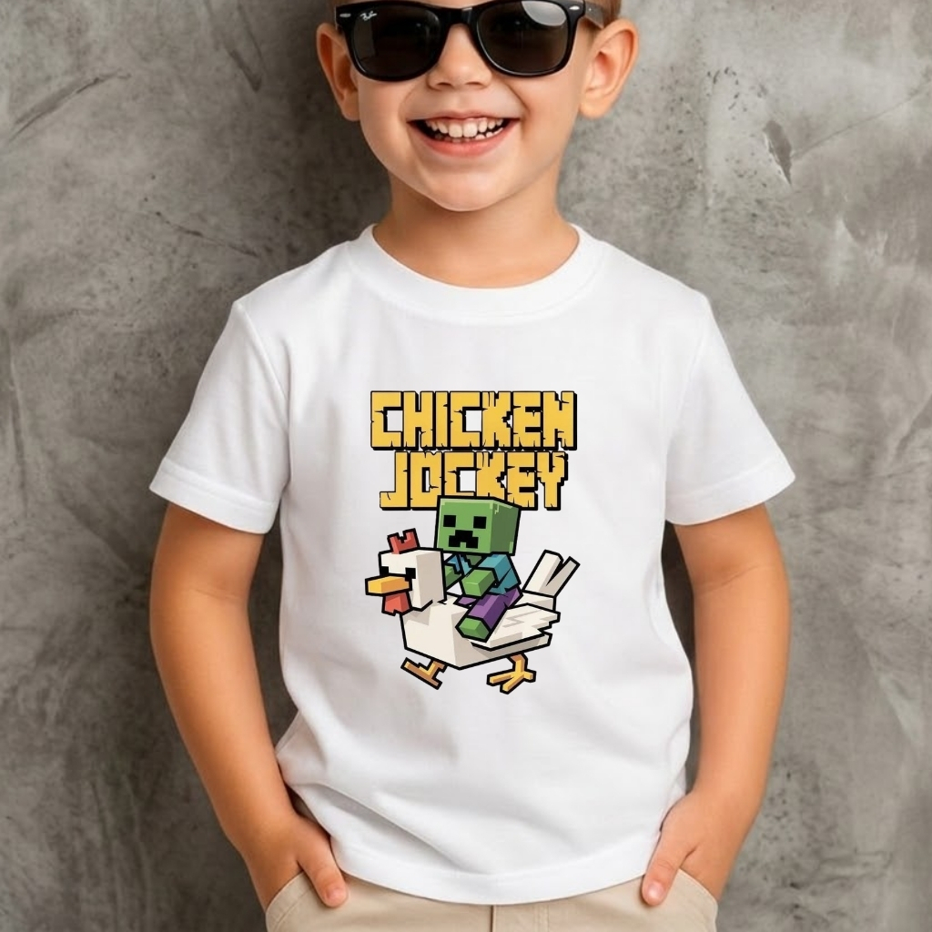 Camiseta Infantil Minecraft Chicken Jocker Menino Juvenil Malha 100% Algodão