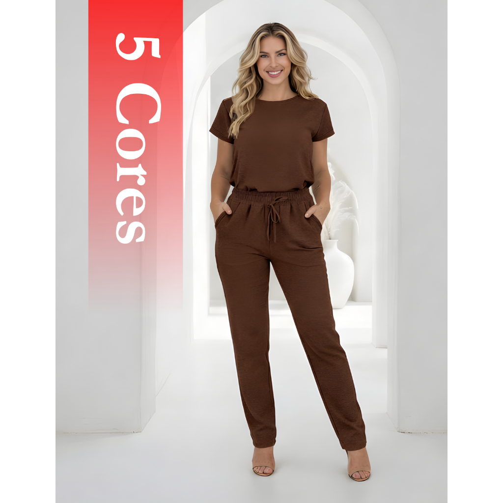 Calça E Blusa Feminina Conjunto Casual Soltinho Manga Curta Camiseta Leve Social em Oferta na Shopee