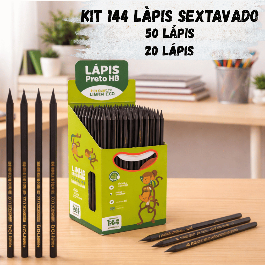 Kit Lapis de escrever 144 resina sextavado ecológico preto barato atacado revenda material escolar em Oferta na Shopee