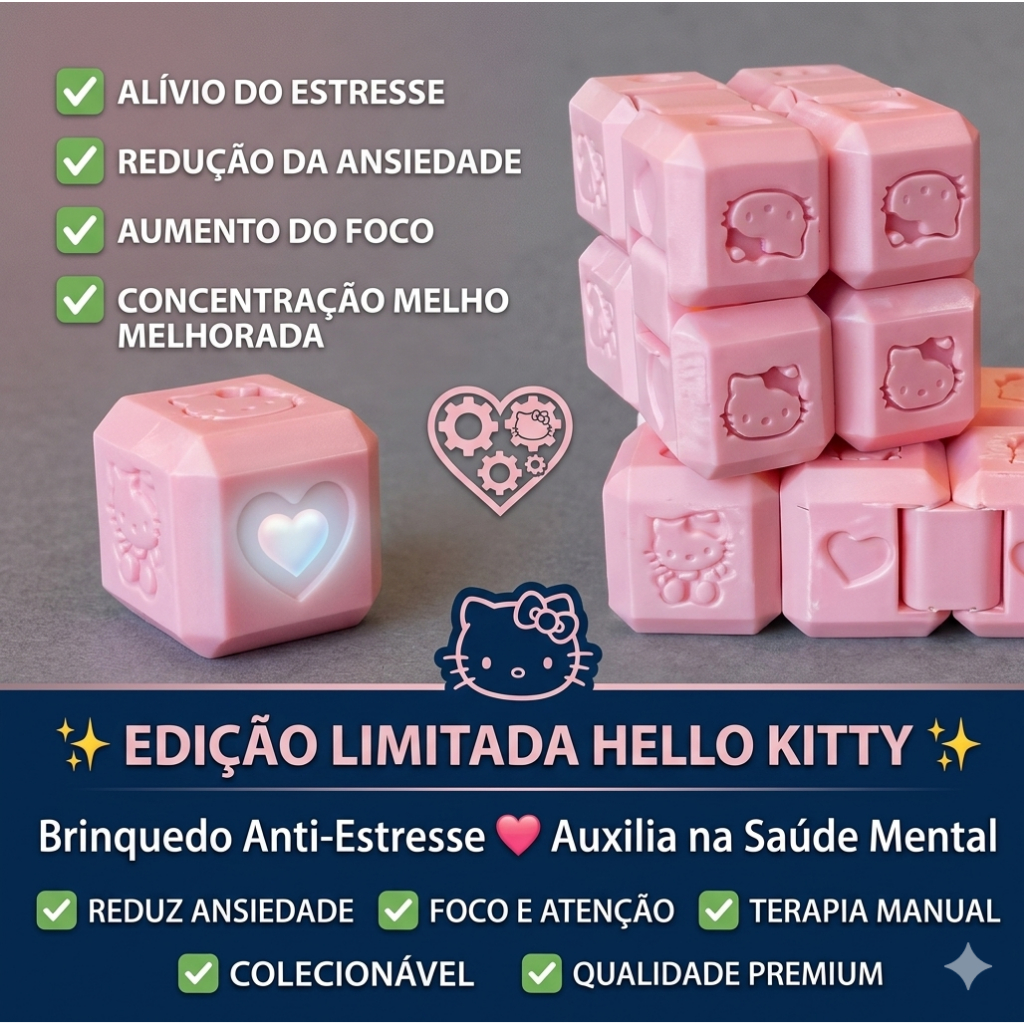 Cubo Infinito Hello Kitty Anti-Estresse - Rosa ou Preto