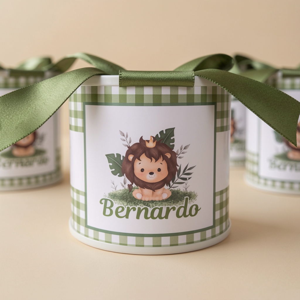 Kit Tubolatas Personalizadas 5x6 Leãozinho Lembrancinha Maternidade Chá de Bebê Aniversário