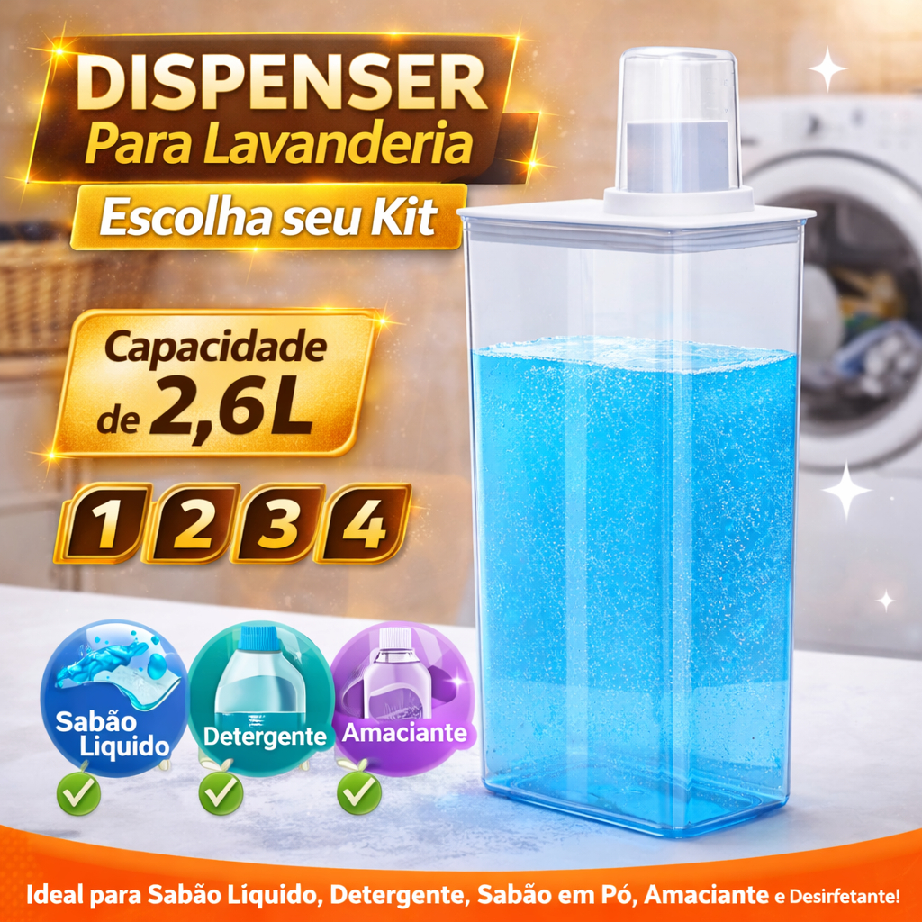 Dispenser Organizador Lavanderia Sabão Líquido Em Pó Amaciante Tira Manchas 1,3L 2,6L
