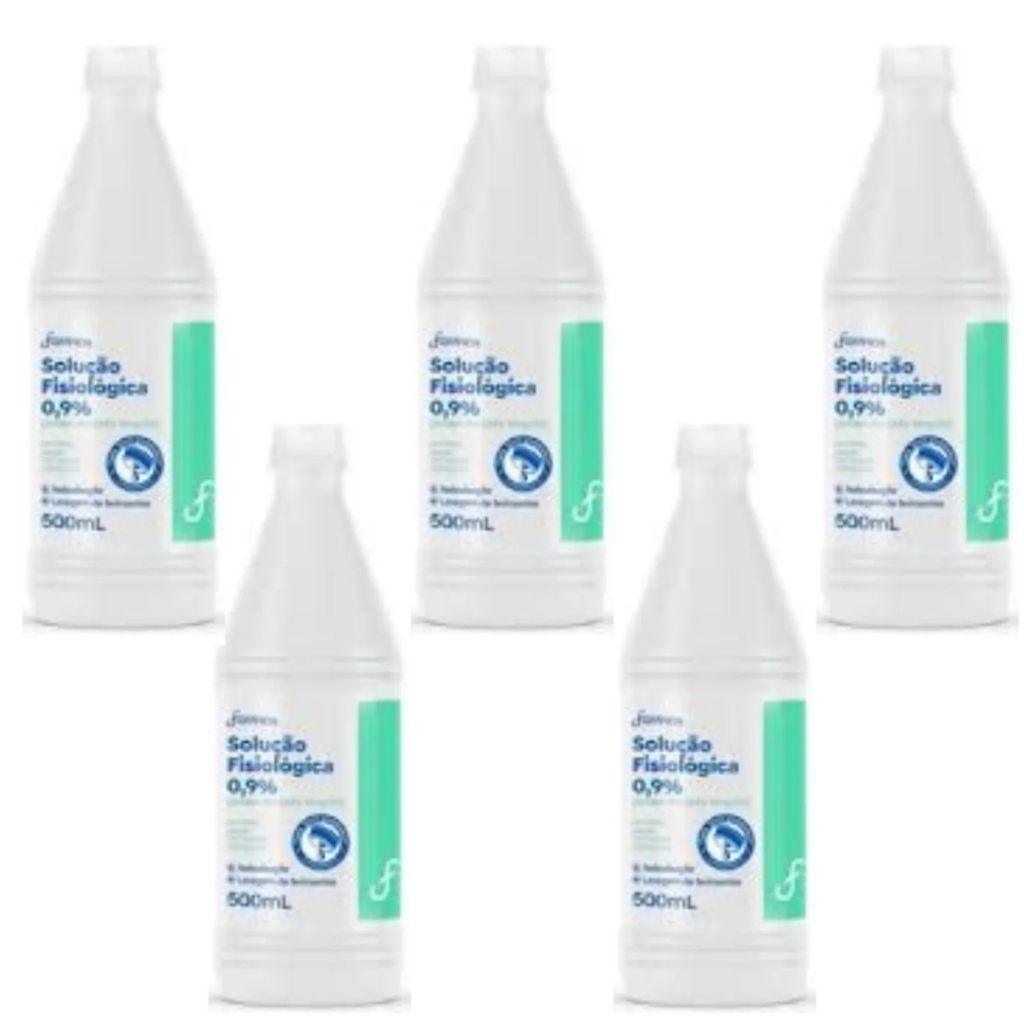 Kit 5 frascos Soro Fisiologico farmax 500ml cada