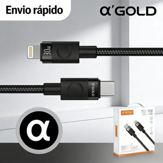 Cabo A'Gold Lightning para iPhone 30W USB-C 1m - Turbo Carregamento Rápido, Nylon Reforçado e Conector Durável em Oferta na Shopee