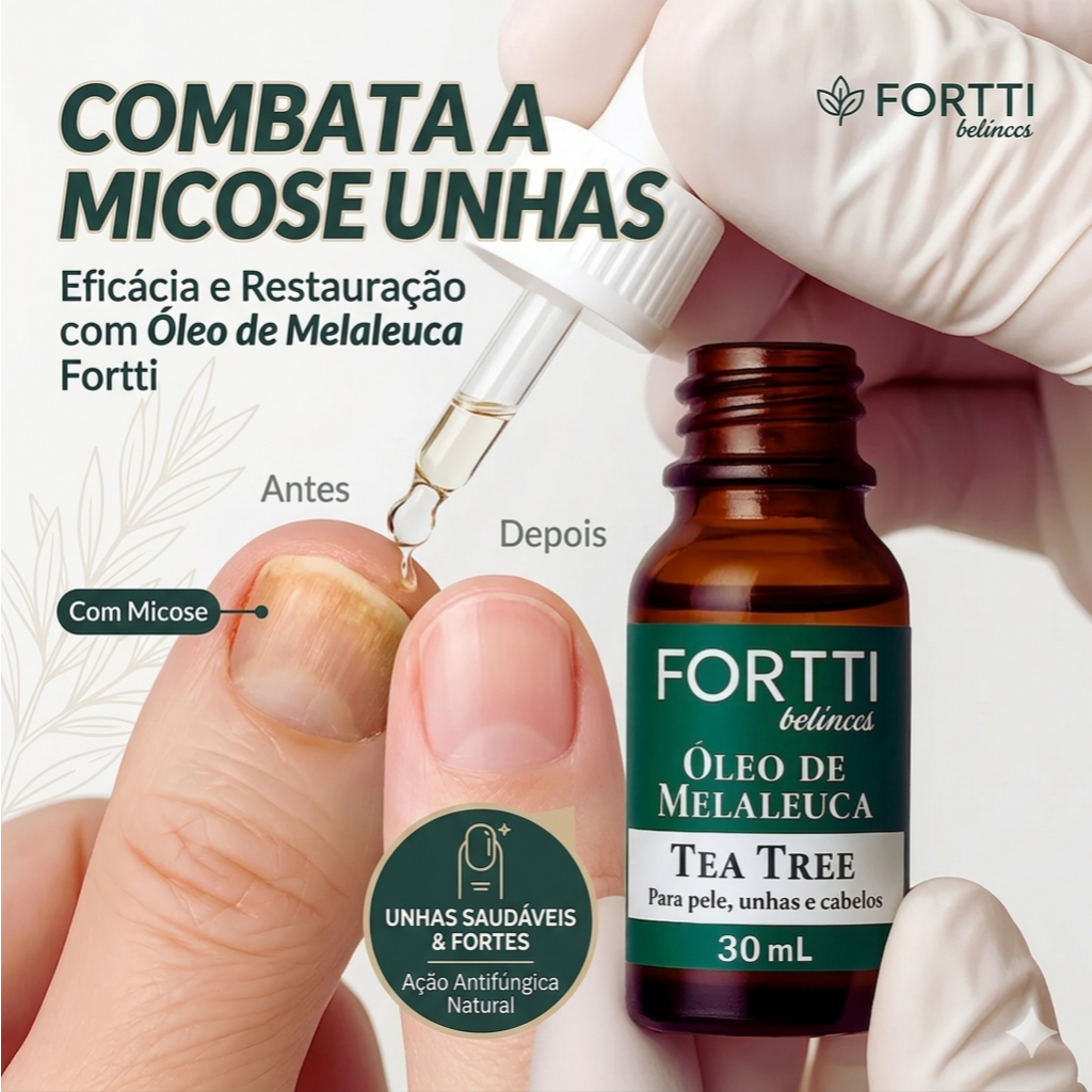 Óleo de Melaleuca 30ml 100% Natural Combate Micoses Unhas Oleosidade Acne e Fortalece os Cabelos Fortti