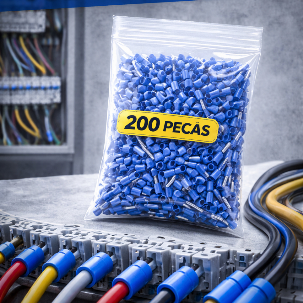Kit Terminal Eletrico Ilhós Tubular 200 Peças Azul 2,5mm