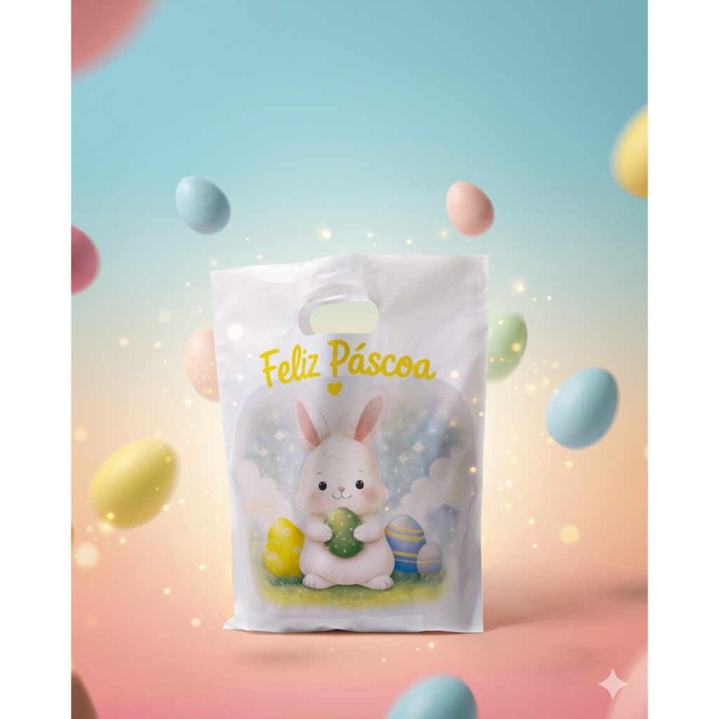 Sacolas Plástica 30x40 (25UN) - Frase Feliz Páscoa em Oferta na Shopee