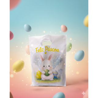 Sacolas Plástica 30x40 (25UN) - Frase Feliz Páscoa em Oferta na Shopee