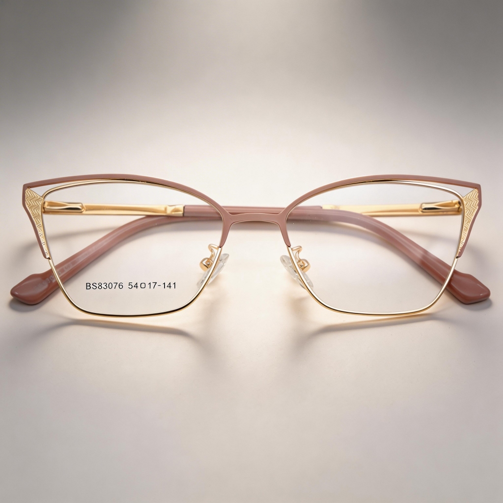 Armação Óptica Feminina Metal Gatinho Elegante Leve Minimalista 54-17-141 BS83076