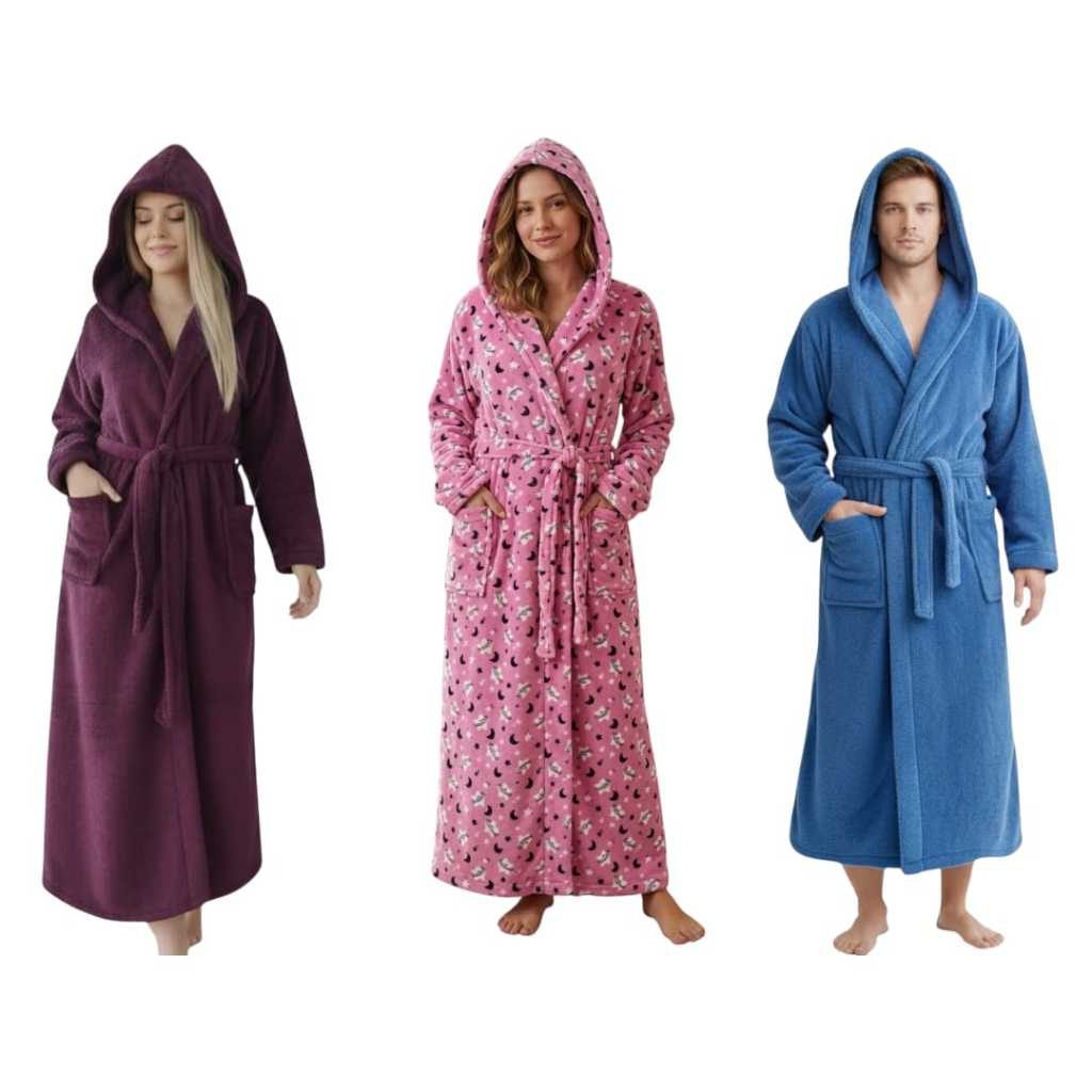 Roupão Longo com Capuz Adulto Em Microfibra Tamanho M ao Plusize