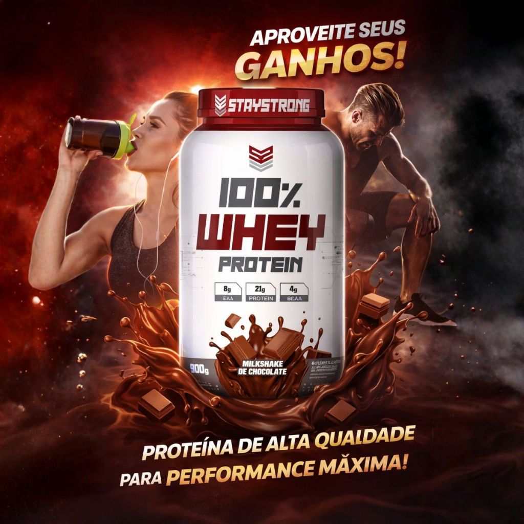 Whey Protein 100% Pure Pote 900g Stay Strong Promoção Gostoso Original