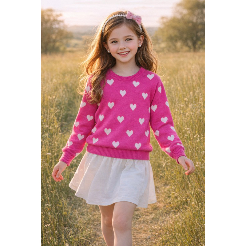 Blusa Tricô Infantil Juvenil Menina Coração