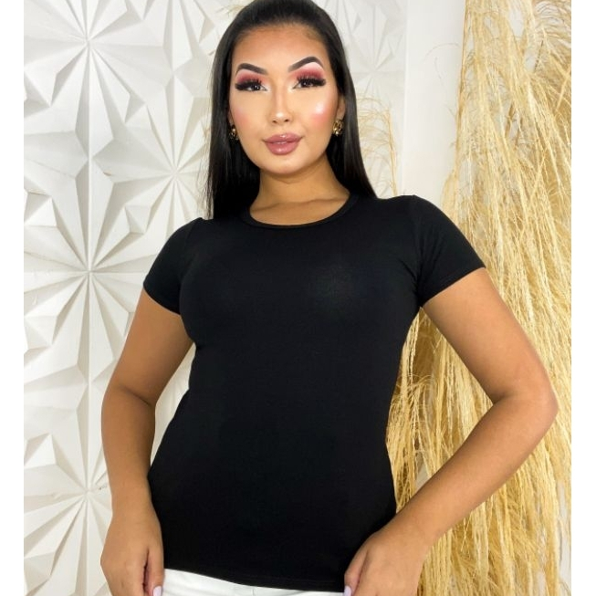 Blusa Gola Redonda Básica feminina Lisa Baby look casual Manga curta Gola U Tshirt lisa fresquinha Baby tee moda Verão