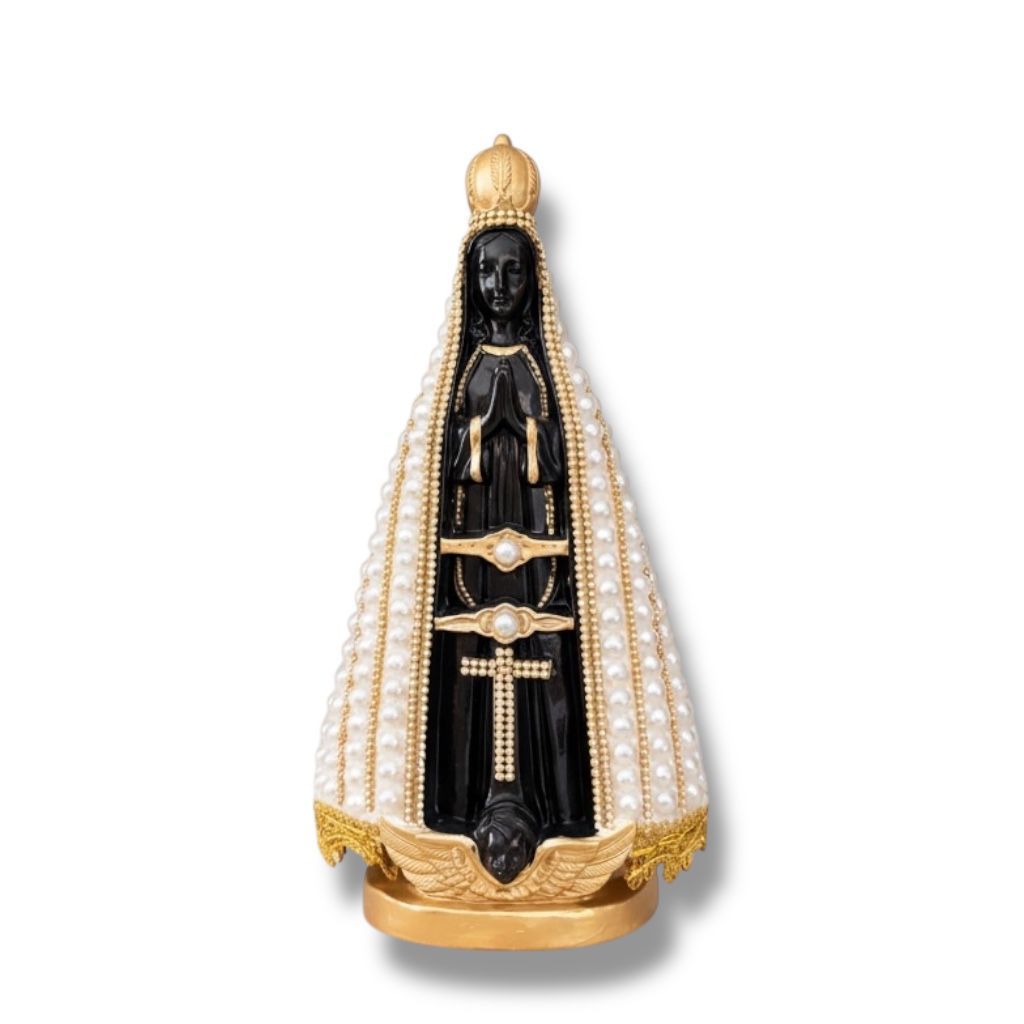 Imagem Nossa Senhora Aparecida 30cm Pérola Branca Meio Preto Casamento Batizado