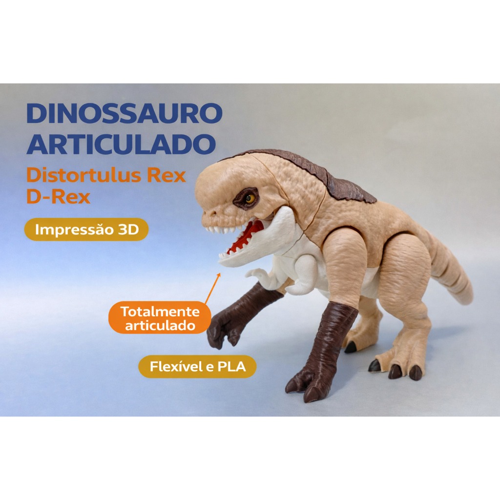 Dinossauro Articulado Distortulus Rex D-Rex Impressão 3D PLA Colecionável