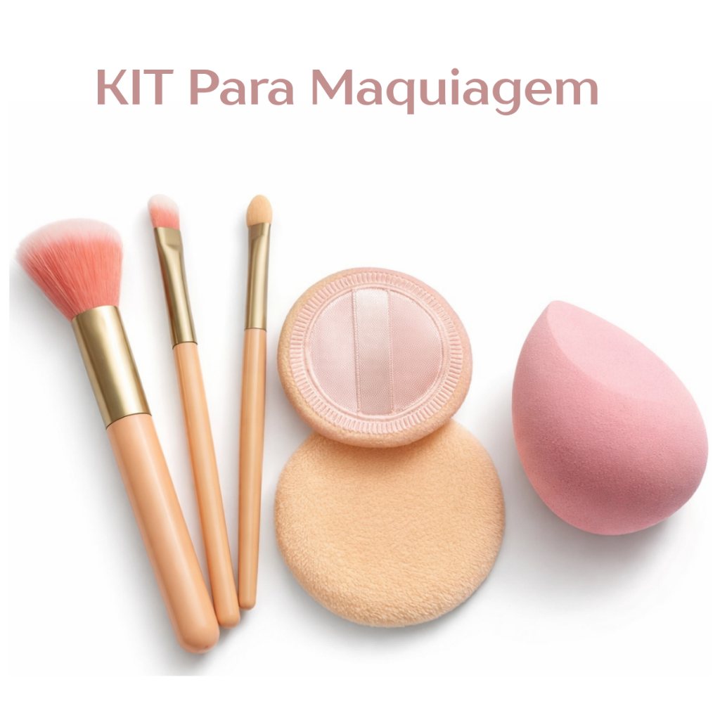 KIT Maquiagem Pincéis + Puff Pó Compacto + Esponja Gota D'água Compacto Para o Dia-A-Dia