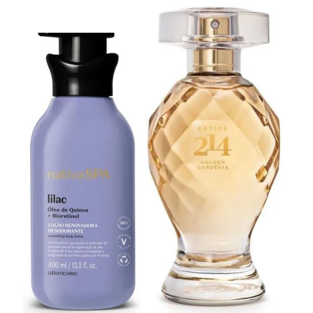 Perfume Botica 214 Golden Gardênia 75ml + Hidratante Lilac 400ml -Kit Presente
