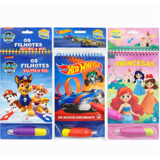 Kit 2 ou 3 Livros mágicos para Colorir Infantil – Aquabook  (Patrulha Canina, Princesas, Hot wheels) em Oferta na Shopee