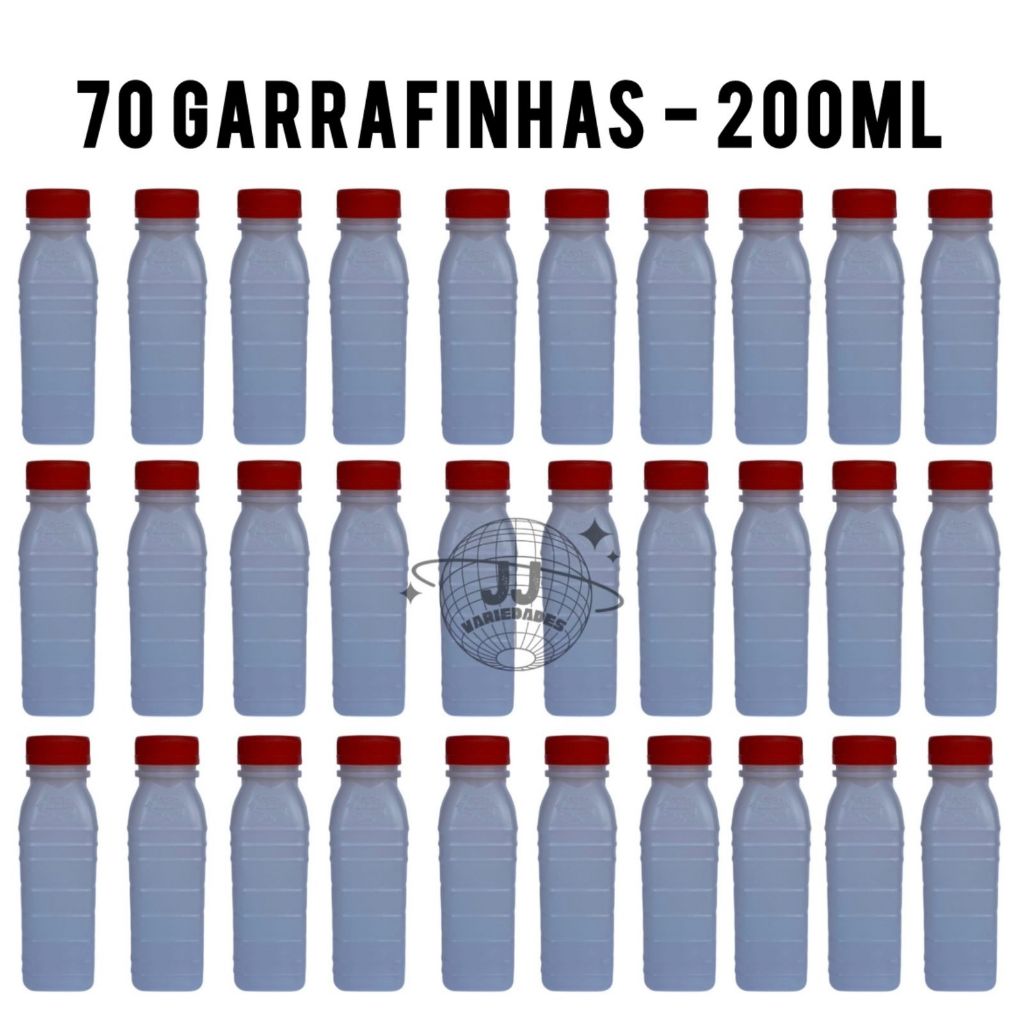 Kit 70 Garrafinhas Plásticas 200ml para Bebidas – Água de Coco, Caldo de Cana, Sucos e Mais