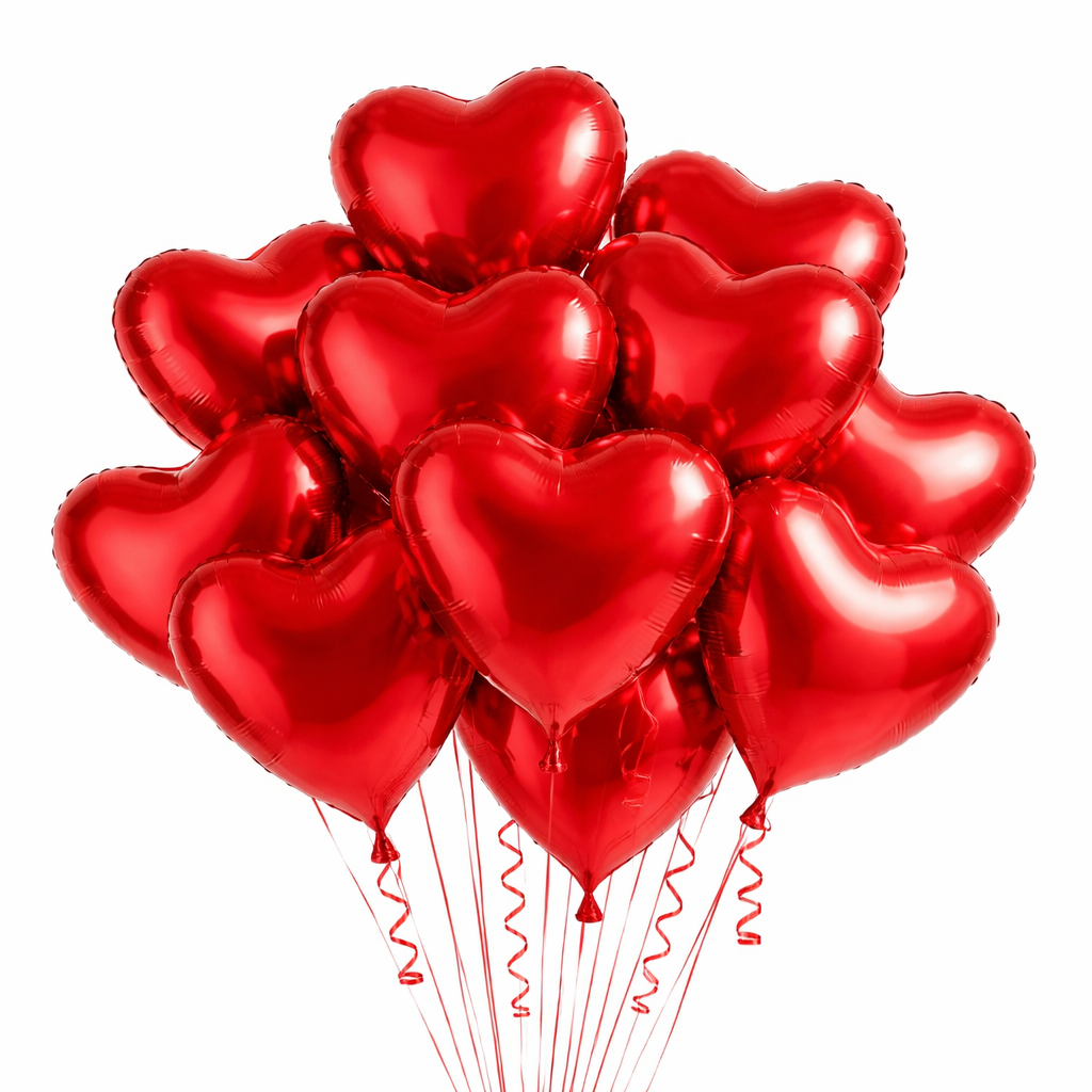 Kit 10/20/30/40/50 Balão Metalizado Coração Vermelho 22cm para Festas Decoração Enfeite Mãe Dia dos Namorados