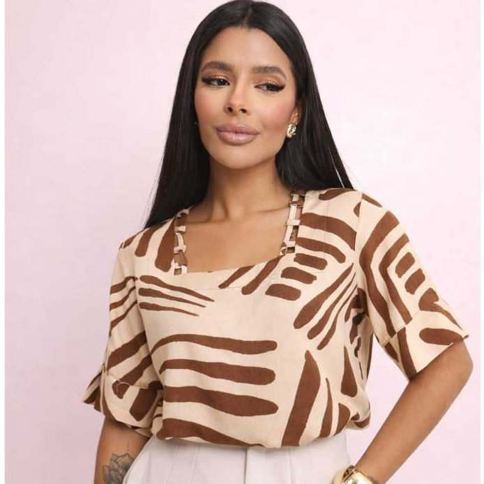 Blusa Feminina Estilo Boutique Viscolinho Premium Decote Quadrado Tecido Leve e Fresco M G GG em Oferta na Shopee