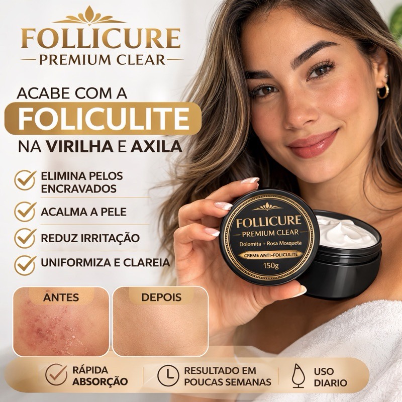 Follicure Premium Clear Creme Anti-Foliculite 150g – Elimina Pelos Encravados,Clareia a pele para gluteos virilha axilas