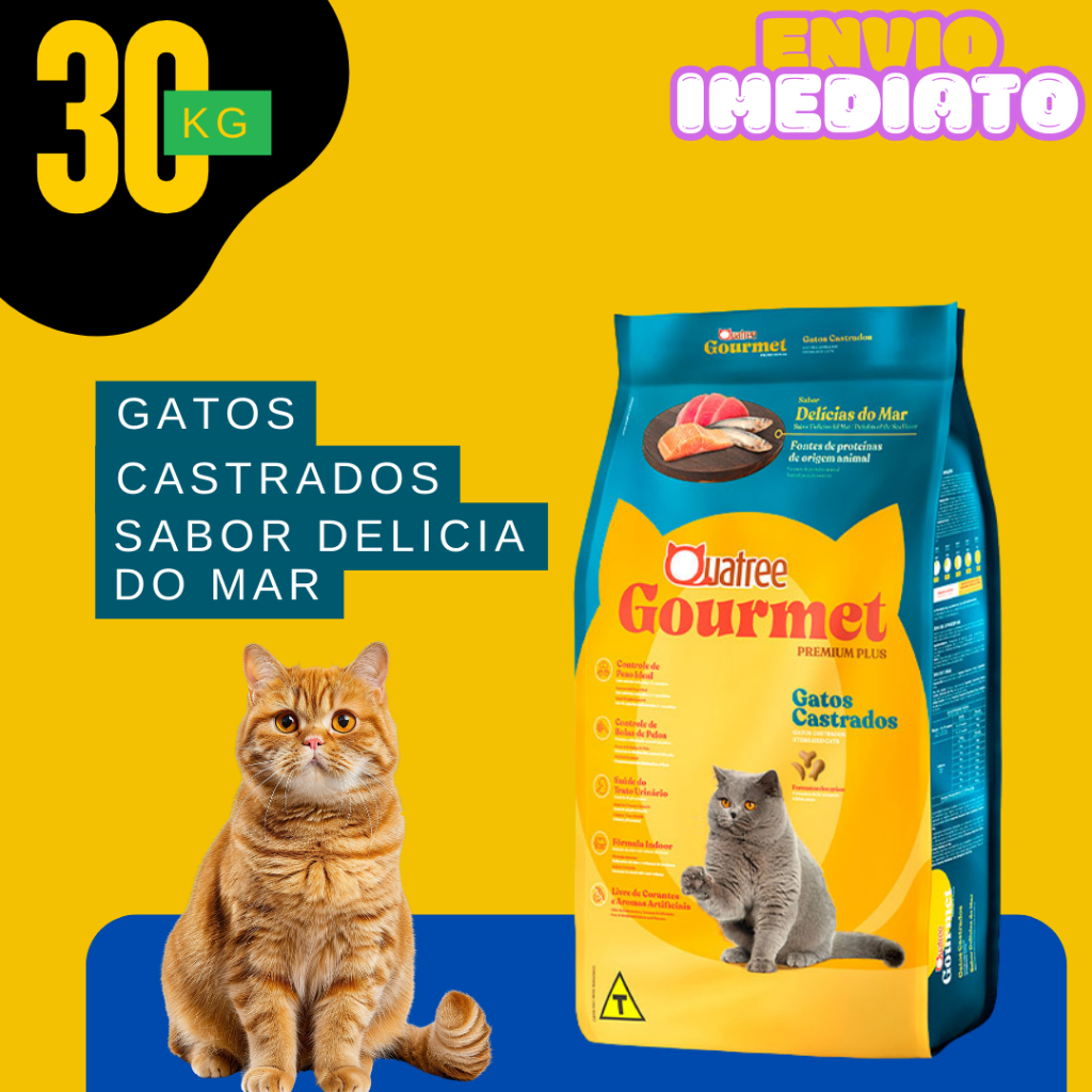 Ração para Gatos QUATREE Castrados Sabor Delícias do Mar Premium Plus 10/20/30kg - Envio Imediato