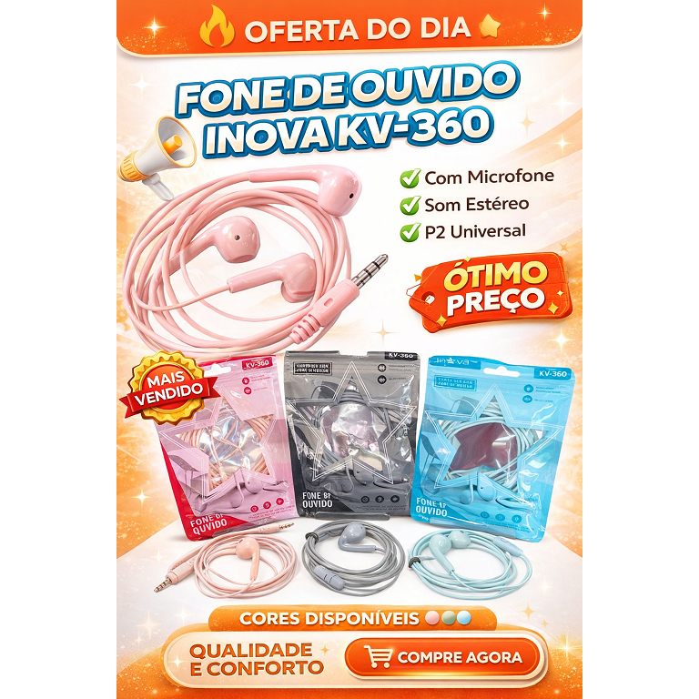 Fone de ouvido Inova com microfone - P2 em Oferta na Shopee