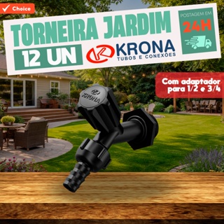 Kit 12 Torneiras de Jardim e Tanque Preta com adaptador para 1/2 e 3/4 - KRONA em Oferta na Shopee