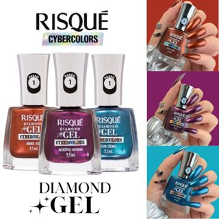 Kit 3 Esmaltes Risqué Diamond Gel Lançamento Coleção Cybercolors Efeito Gel Seca Sem Cabine em Oferta na Shopee