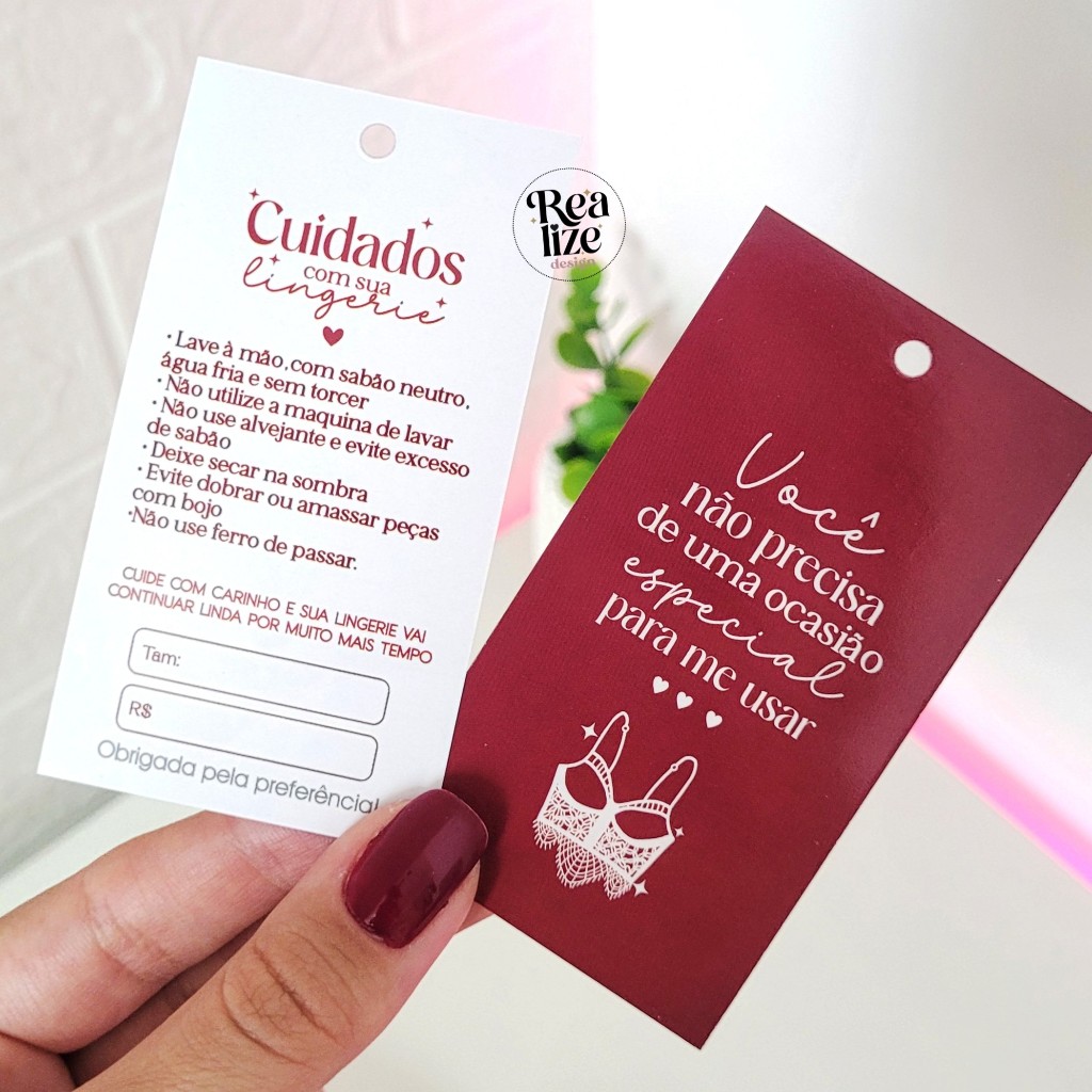 Tag / Etiqueta ''cuidados com sua lingerie'' - 50un ou 100un/ 9x5cm • EC02