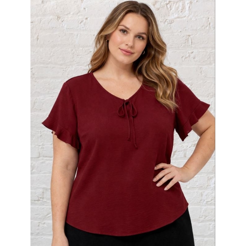 Blusa Duna Marsala Babado na Manga Amarril no Decote