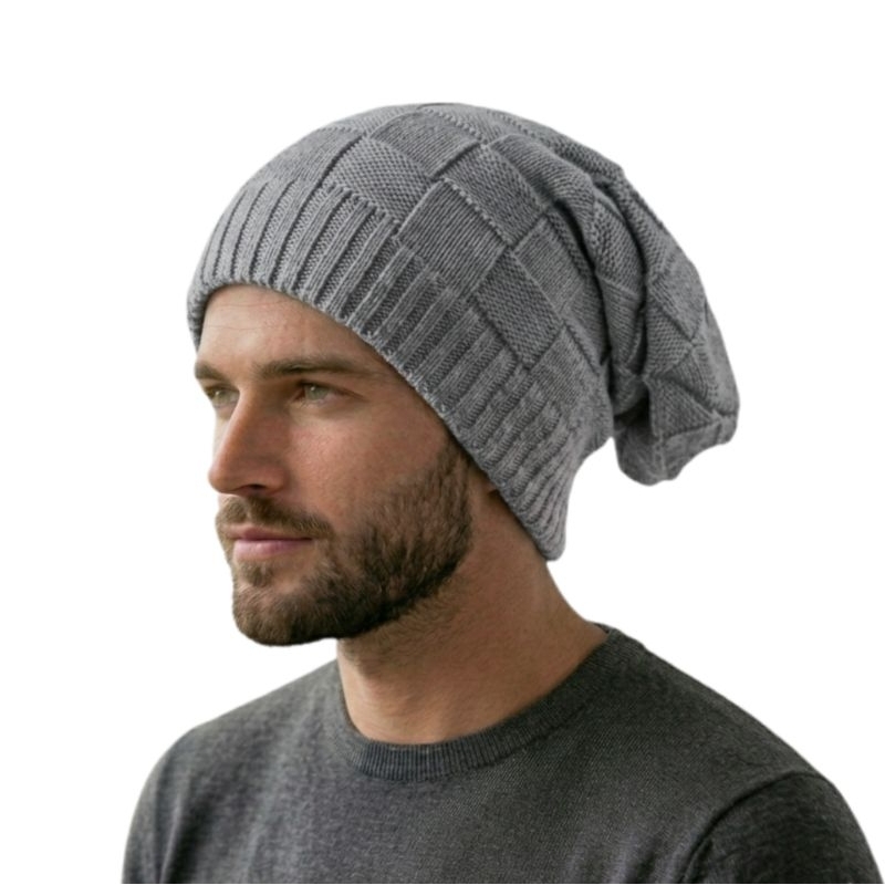 Touca  Gorro Jacar Beanie Lã Trançada Quadriculada Caída Nuca 30cm Longa Quente Inverno Frio Unissex em Oferta na Shopee