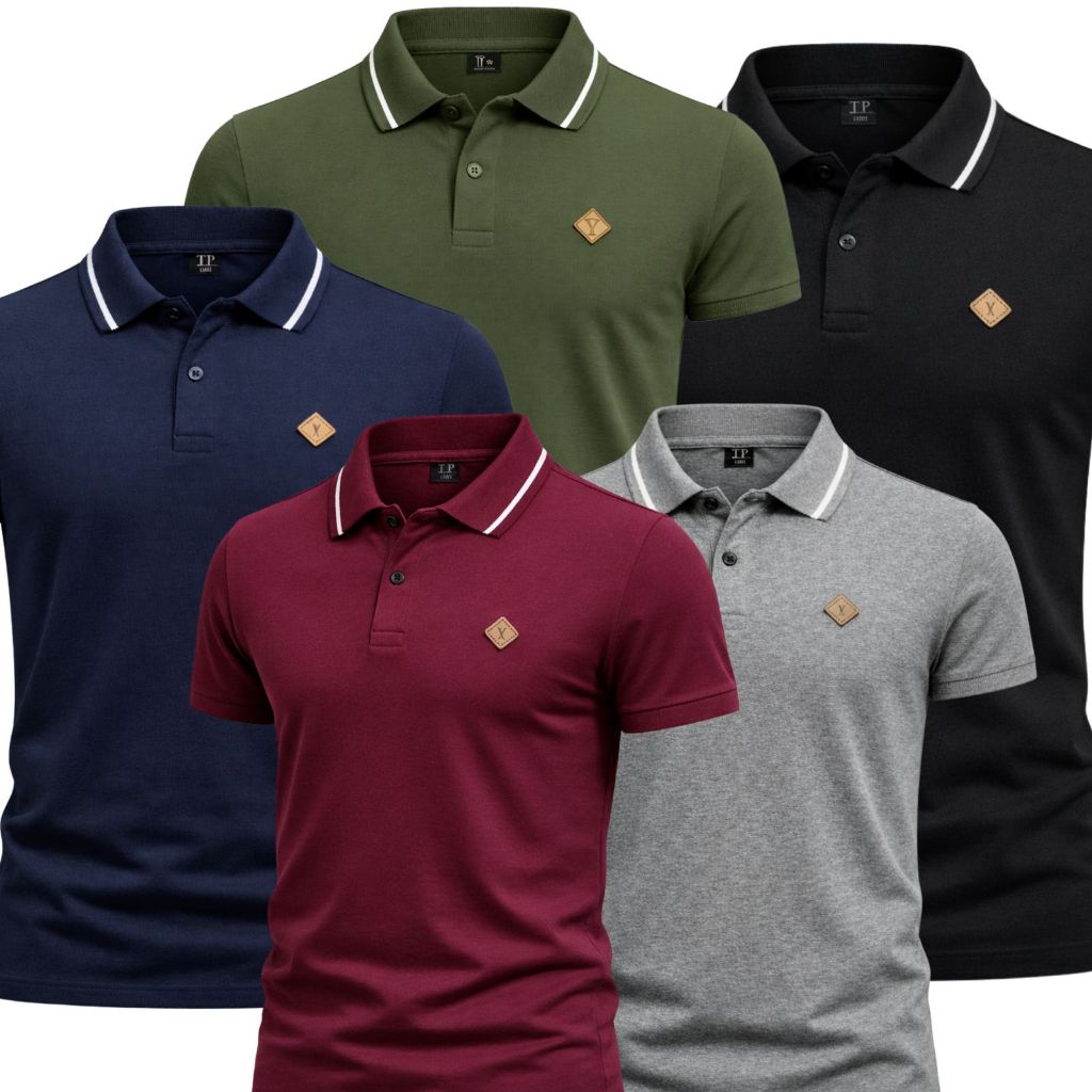 Kit 5/3 Camiseta Gola Polo Masculina 100% Algodão P Ao GG Camisa Basica