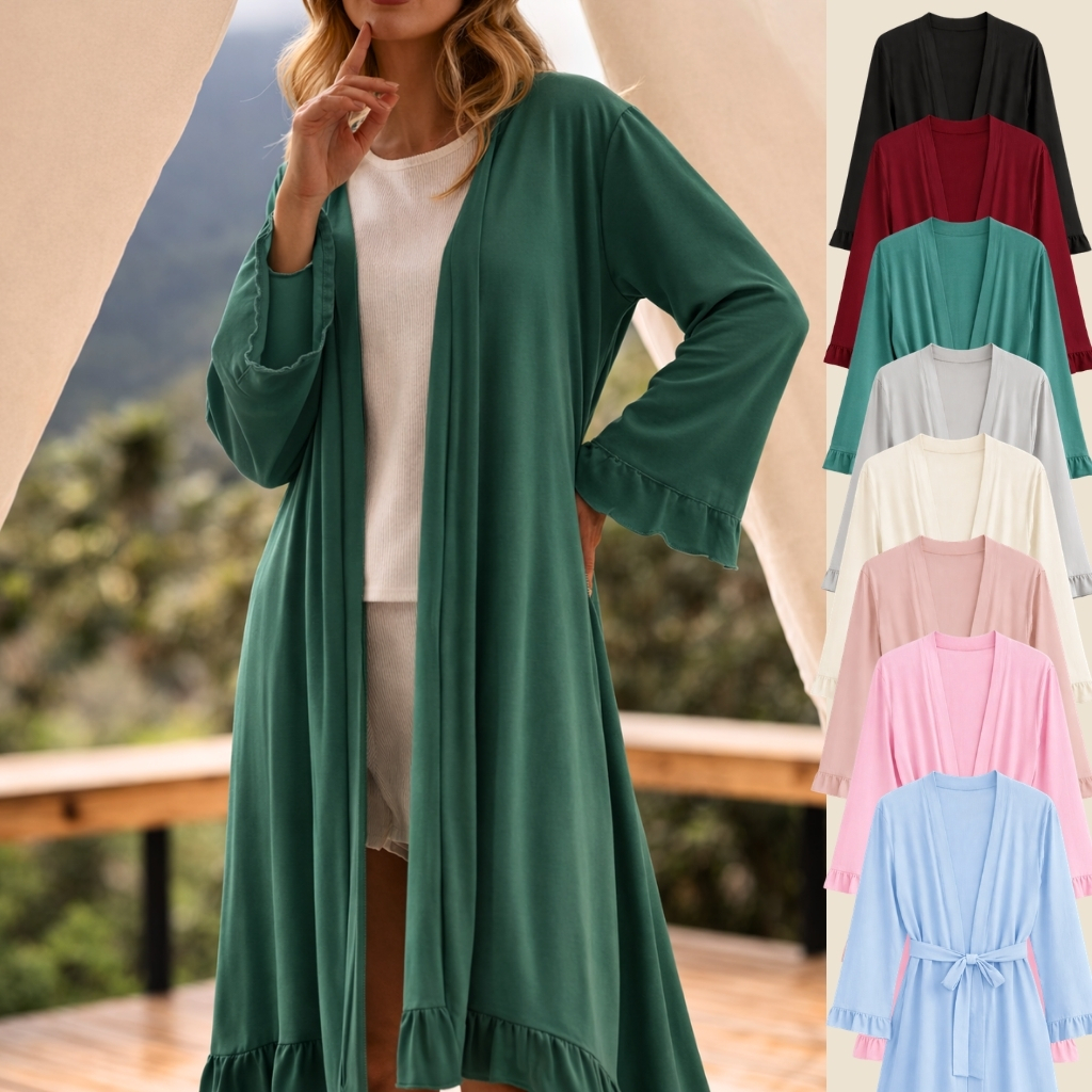 Robe Feminino Elegante com Babado na Manga e na Barra + Faixa – Leve, Delicado e Sofisticado