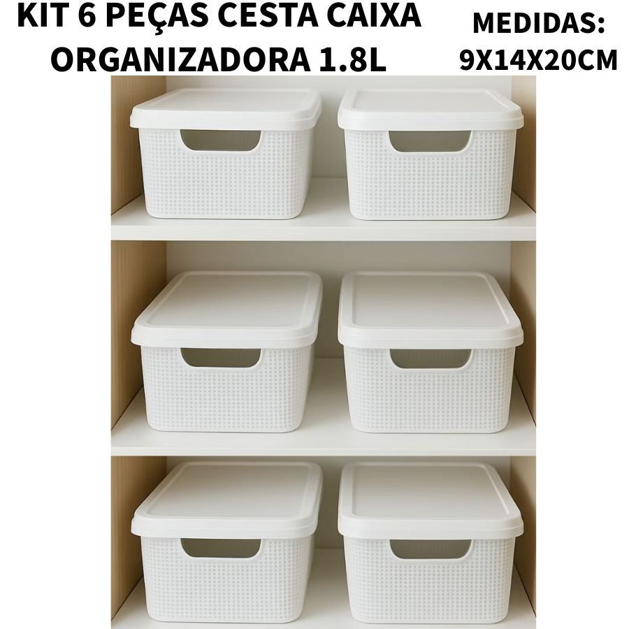 Kit 6 Peças Cesta Caixa Organizadora 1.8L De Objetos Organizadora Com Tampa Juta Multiuso Casa Armario Sala ESTRELA