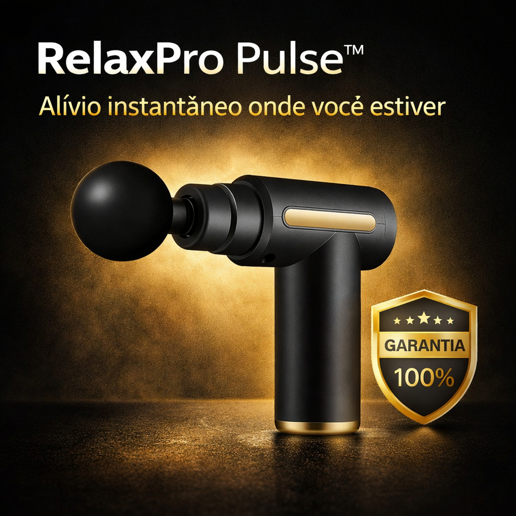 Pistola de Massagem Elétrica Relax Pro Pulse™ 6 Intensidades + Acessórios Portátil Relaxamento Profundo Compacta Pulse