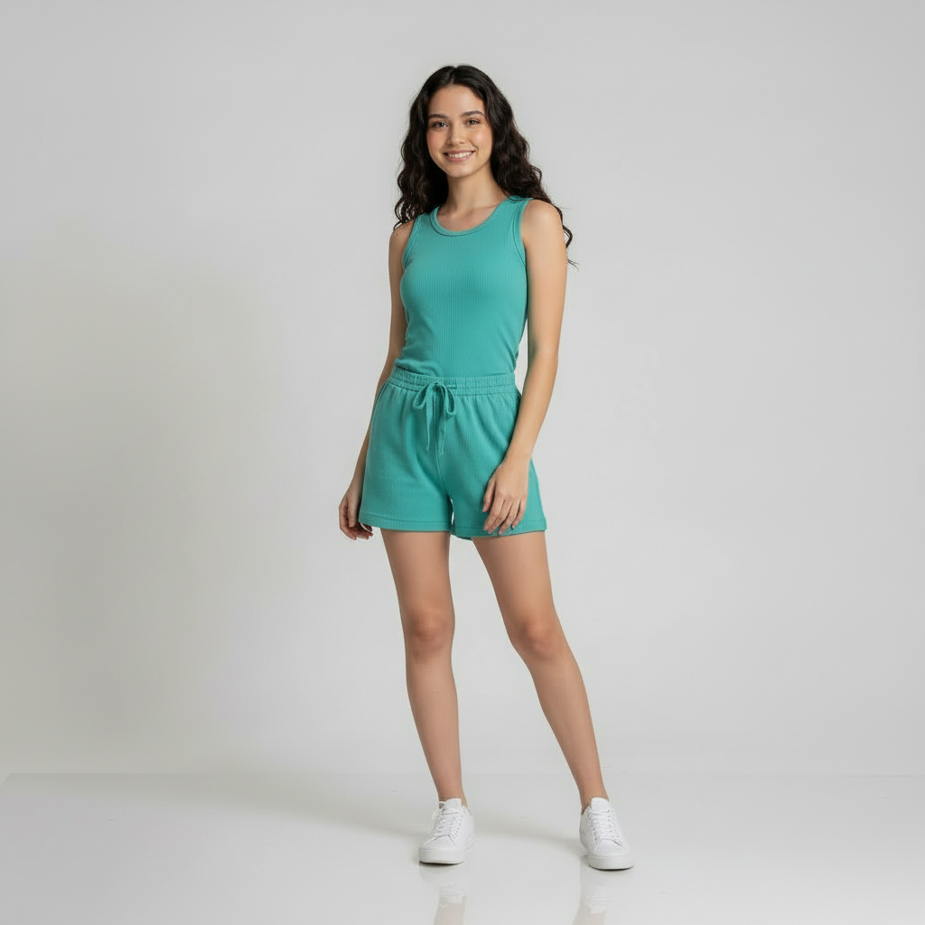 Conjunto Infantil Feminino 12 ao P Adolescente Camiseta Regata Cropped e Short Ribana Cores Candy