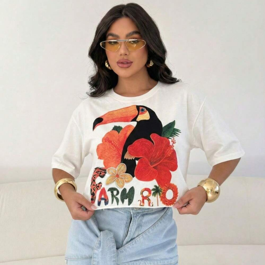 Cropped Over Tucano Flor Laranja – Fashion e Descolado 100% Algodão Fashion