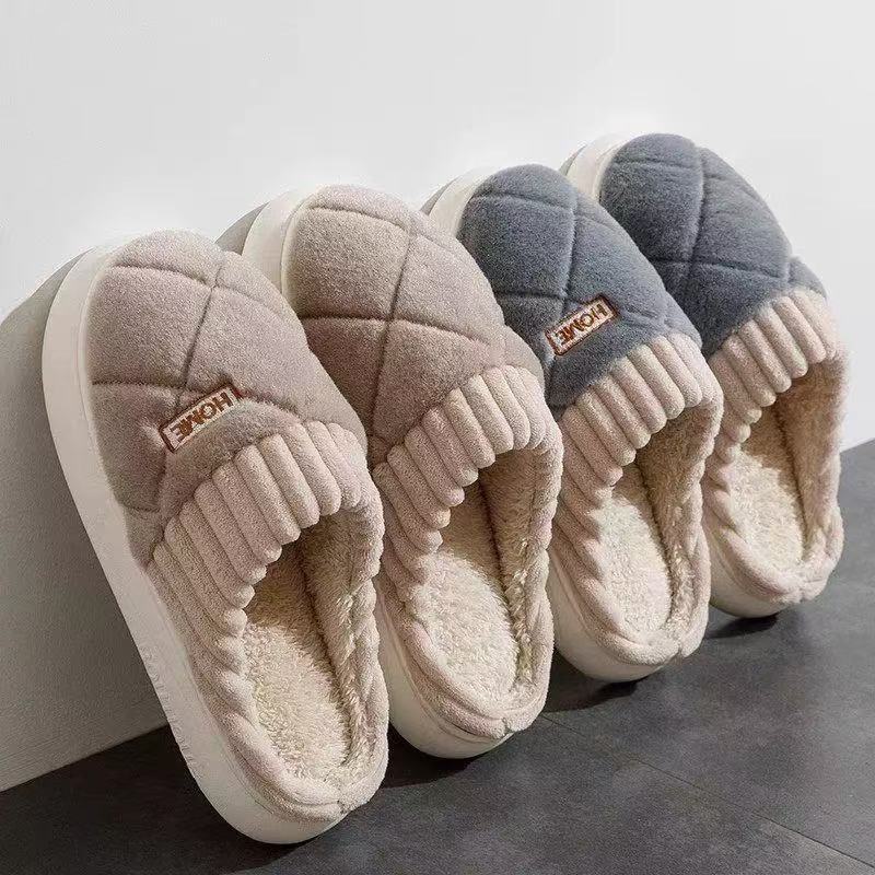 Pantufa pelucia quente chinelo de inverno confortável antiderrapante feminino masculino casa