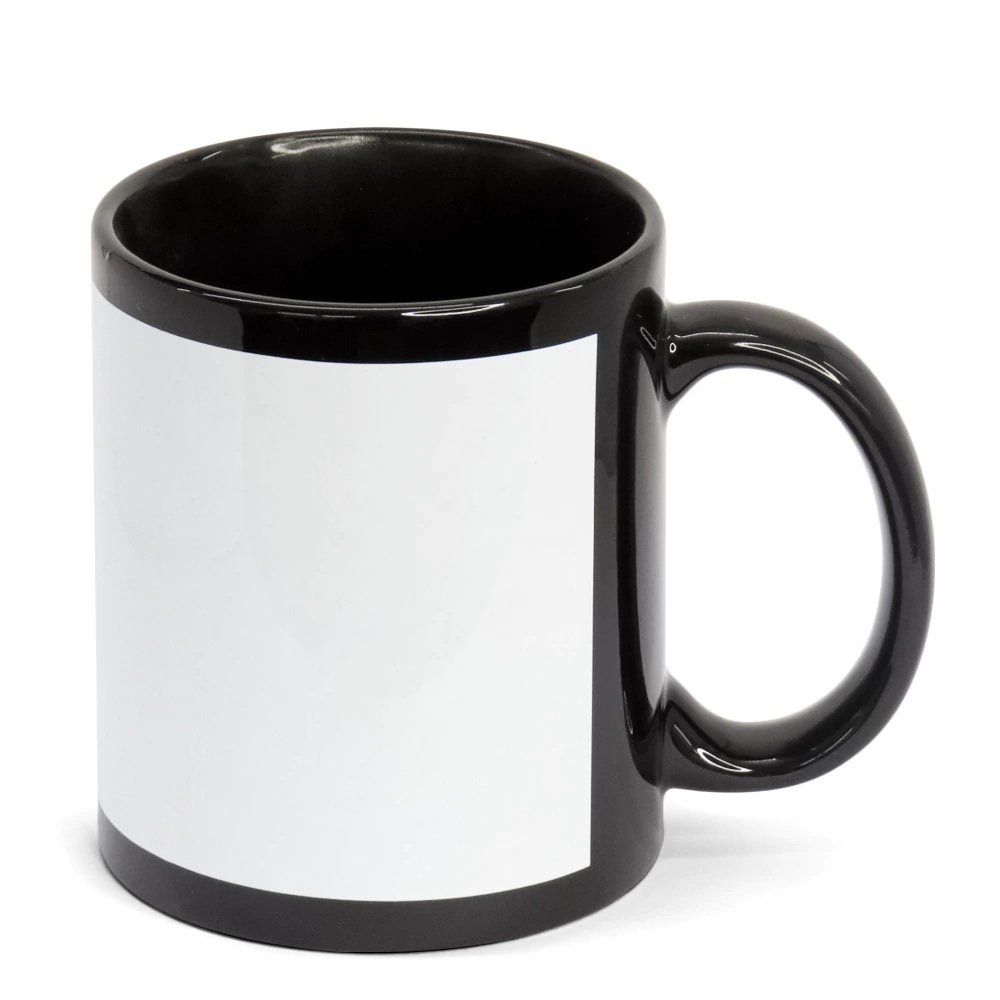 6/12/18/24 Unidades de Canecas Preta Tarja Branca 325ml para Sublimação PANDA