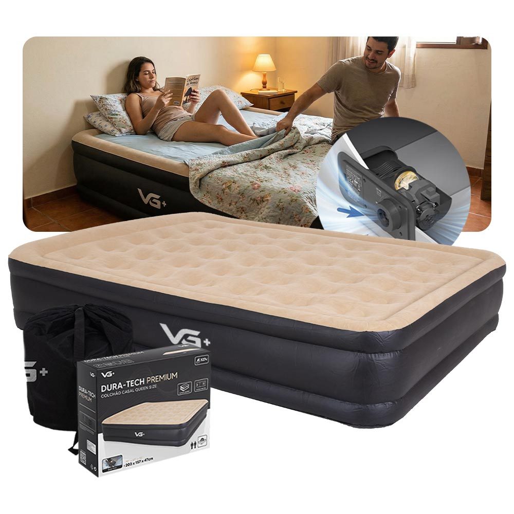 Colchão Inflável Casal Queen Dura Tech Premium Resistente com Bomba Elétrica Embutida VG Plus