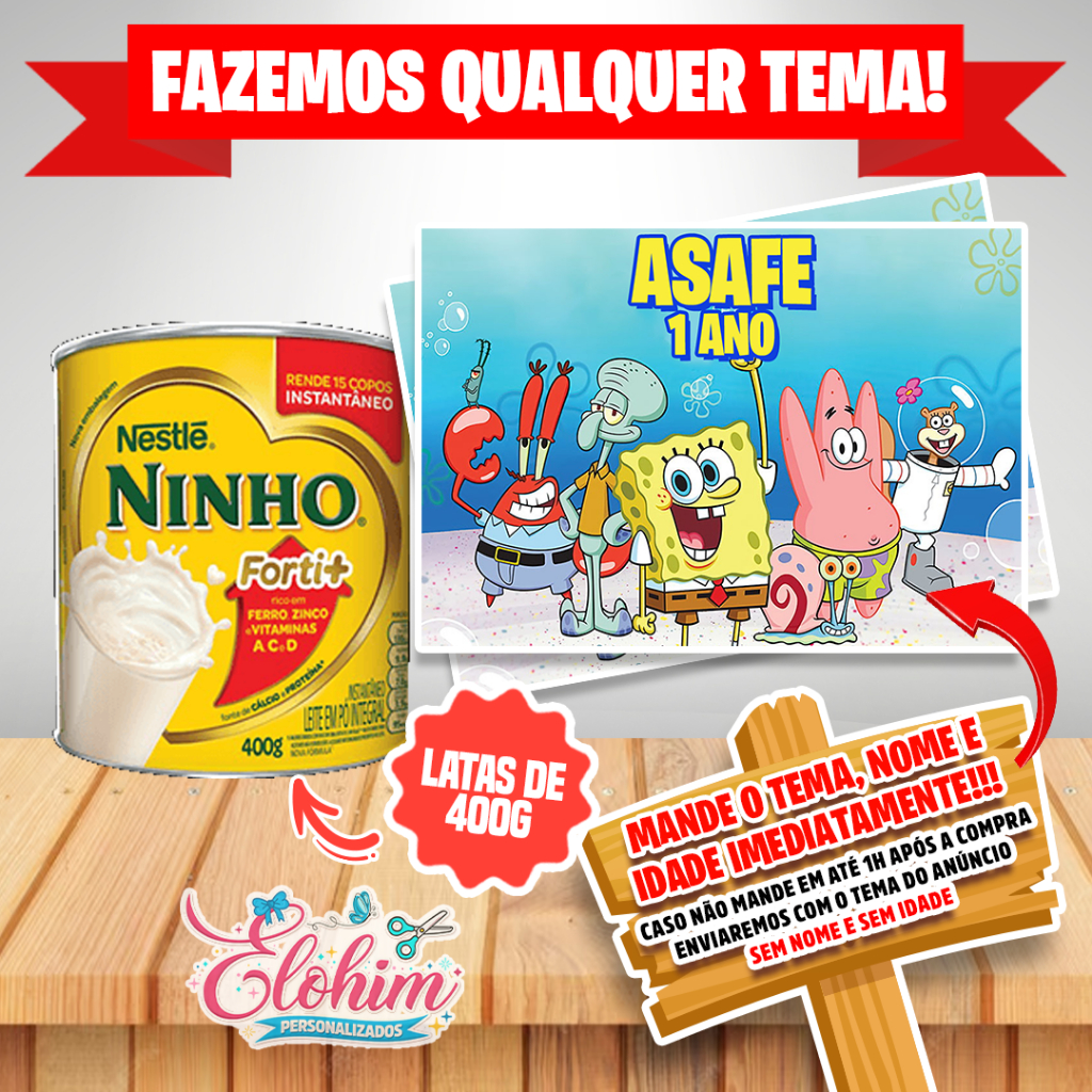 Rótulo Adesivo para Lata de Leite 400g (FAZEMOS QUALQUER TEMA)