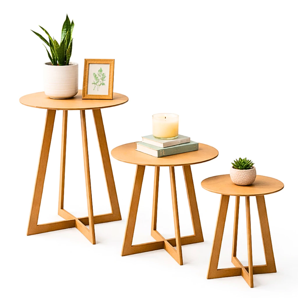 Kit 3 Mesinhas Lateral Decoração Sala Canto Apoio Pé Cruz Madeira MDF Mesinha Porta Quadros Objetos Plantas - Casa Decor