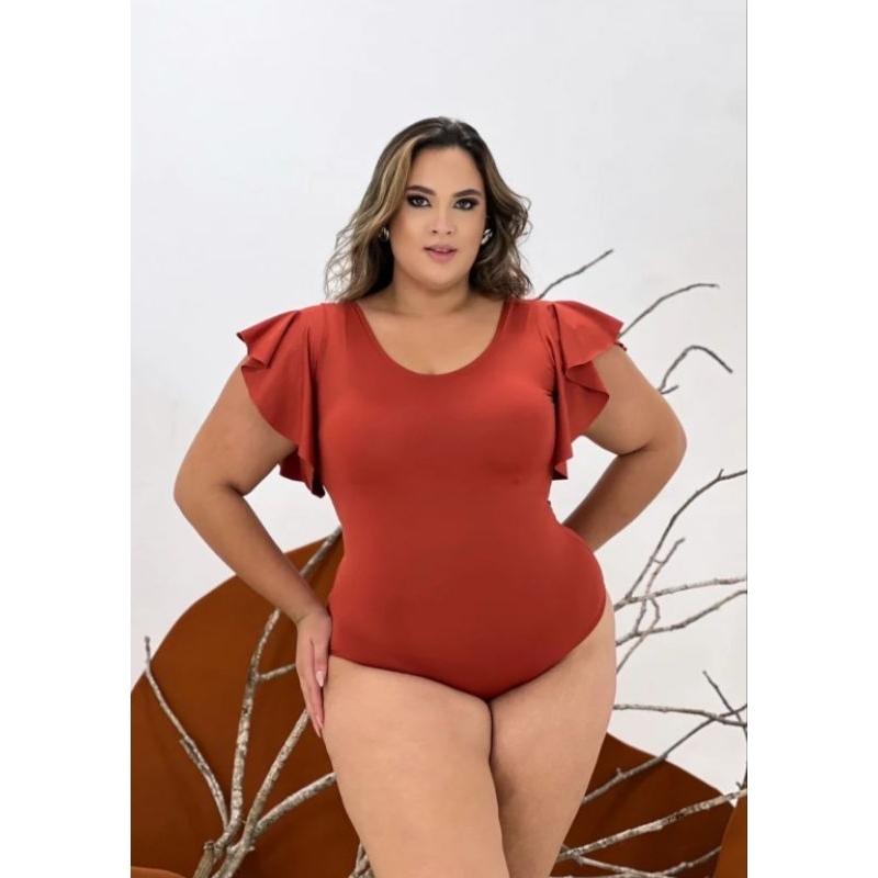 Body com babados na manga tamanho 36 ao tamanho 50 body Slim e body Plus Size suplex manga flare casual festa chic
