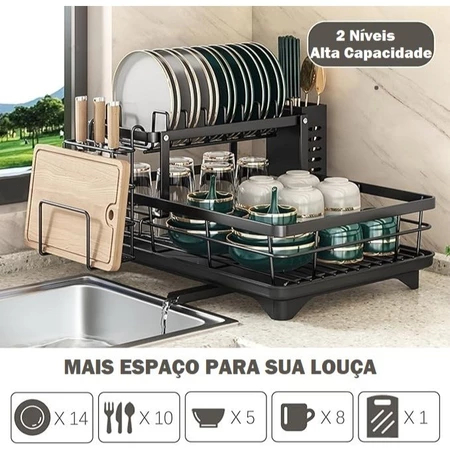 Escorredor de Louça Duplo em Aço Carbono – Com Tubo de Escoamento – Organização Prática em Oferta na Shopee