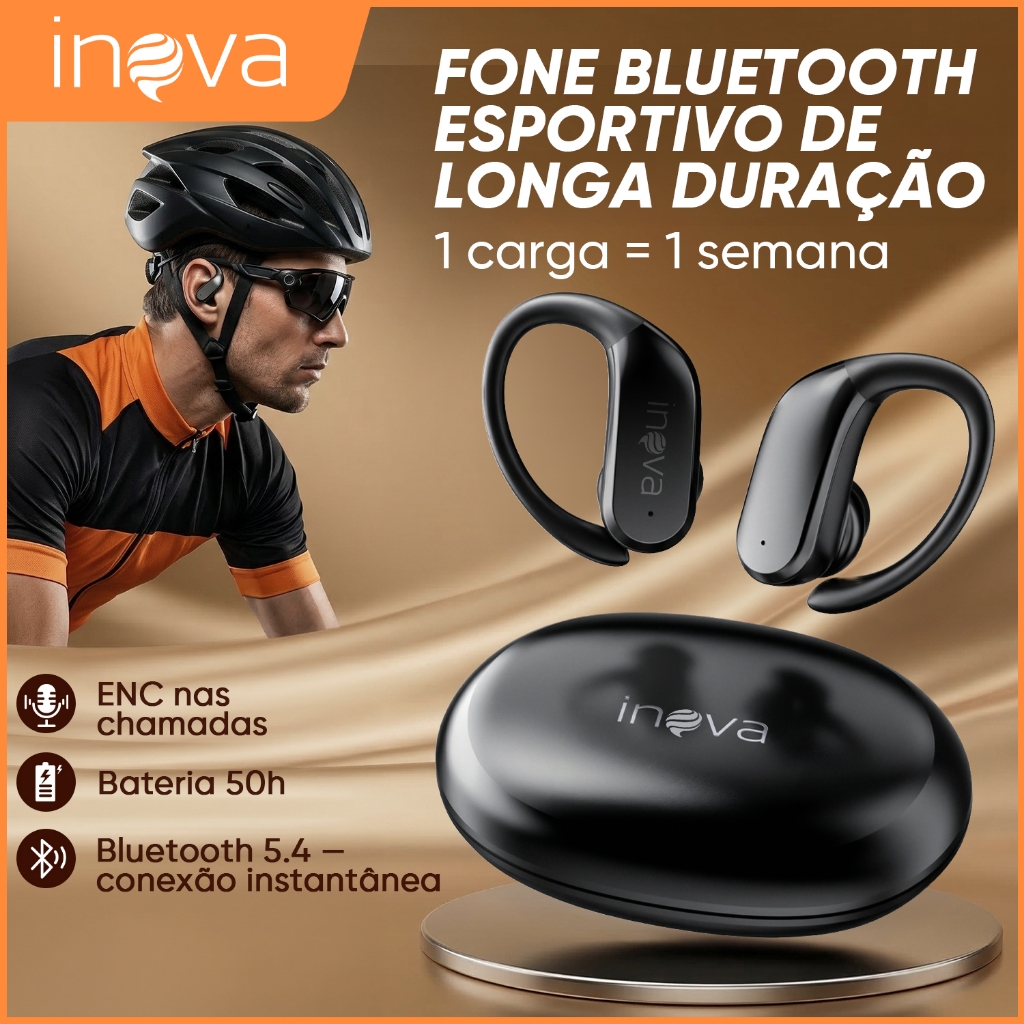 INOVA Fone de Ouvido Esportivo Sem Fio Bluetooth Com Microfone IPX5 À Prova D'Água Gancho Alta Fidelidade Estéreo em Oferta na Shopee