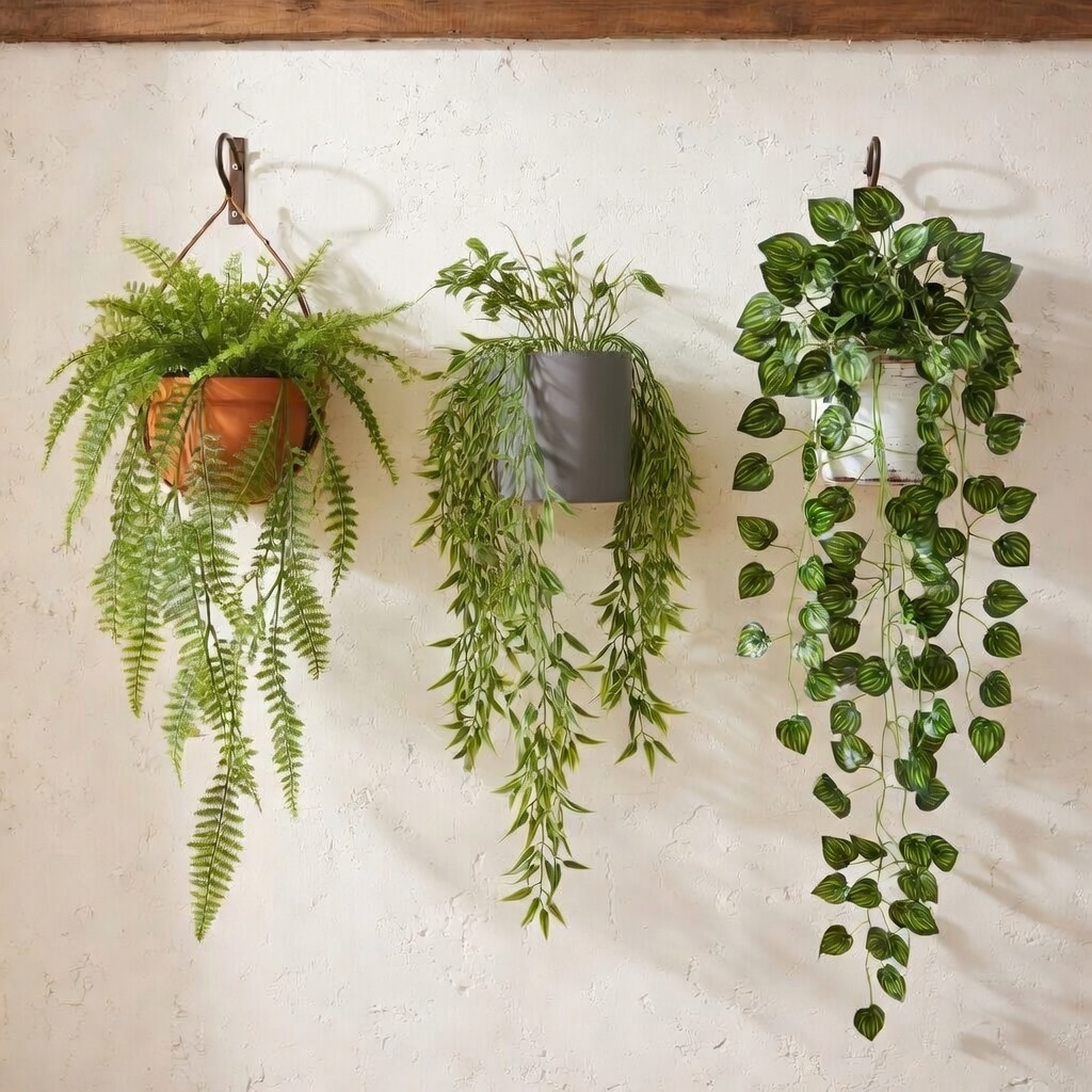 Kit 6 Mix Folhagem Artificial Pendente Folhagem Samambaia Bambu Peperômia Decoração