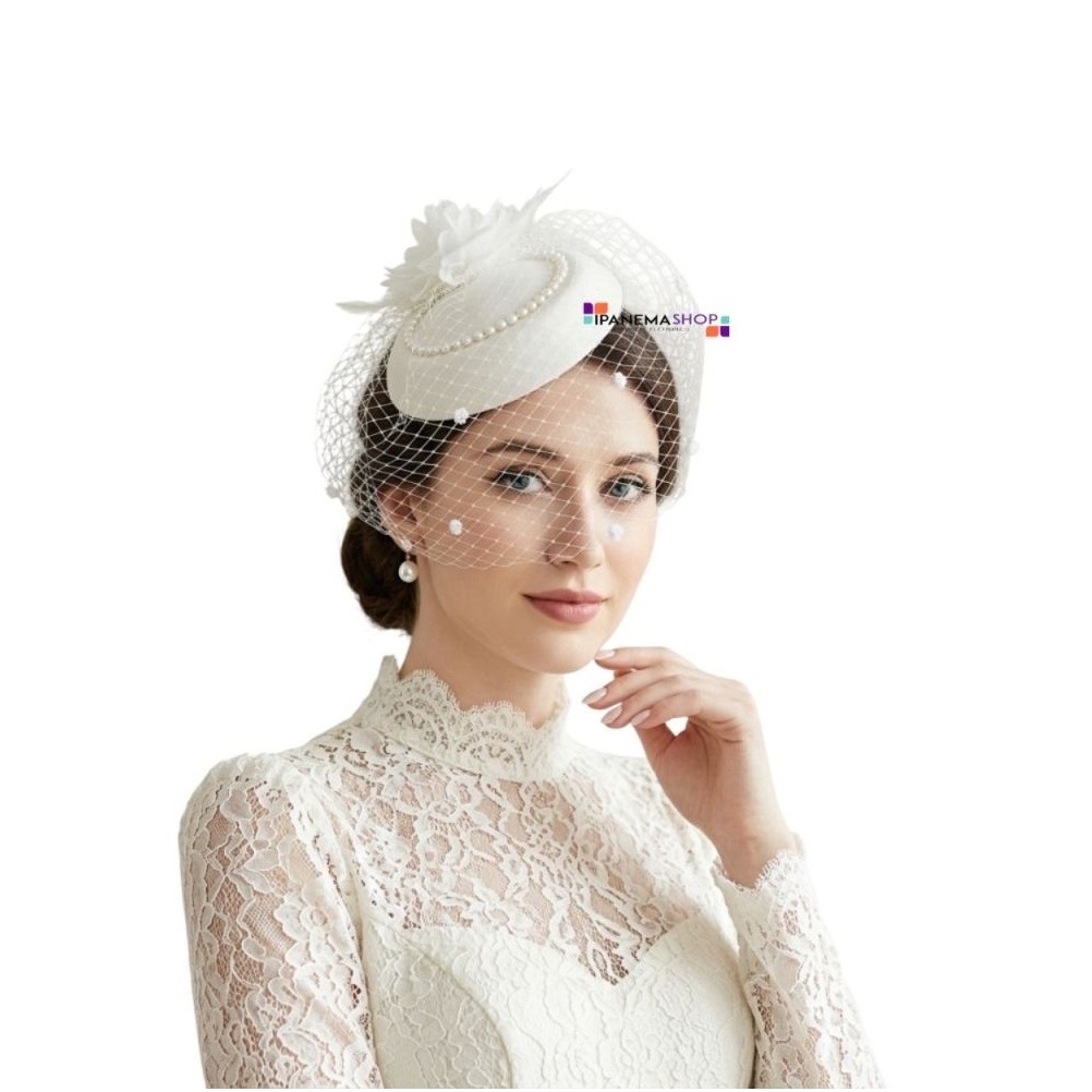 Casquete Fascinator - Casquete com Voilette Véu Noiva Vintage Acessório de Cabelo Festa Madrinha etc